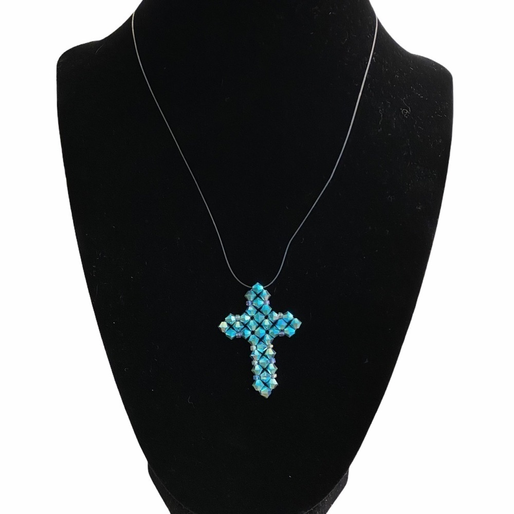 Swarovski Turquoise Floating Cross Necklace 16”